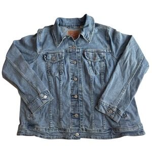 Levis Denim Jacket Womens 2X Blue Trucker Jean Button Front Light Wash